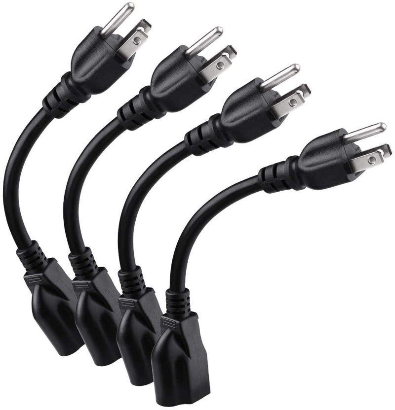 Miady [ETL Listed] Miady Short Power Extension Cord Outlet Saver, 16AWG/13A, 3 Prong (4 Pack, Black, 8 Inch) - Image 1